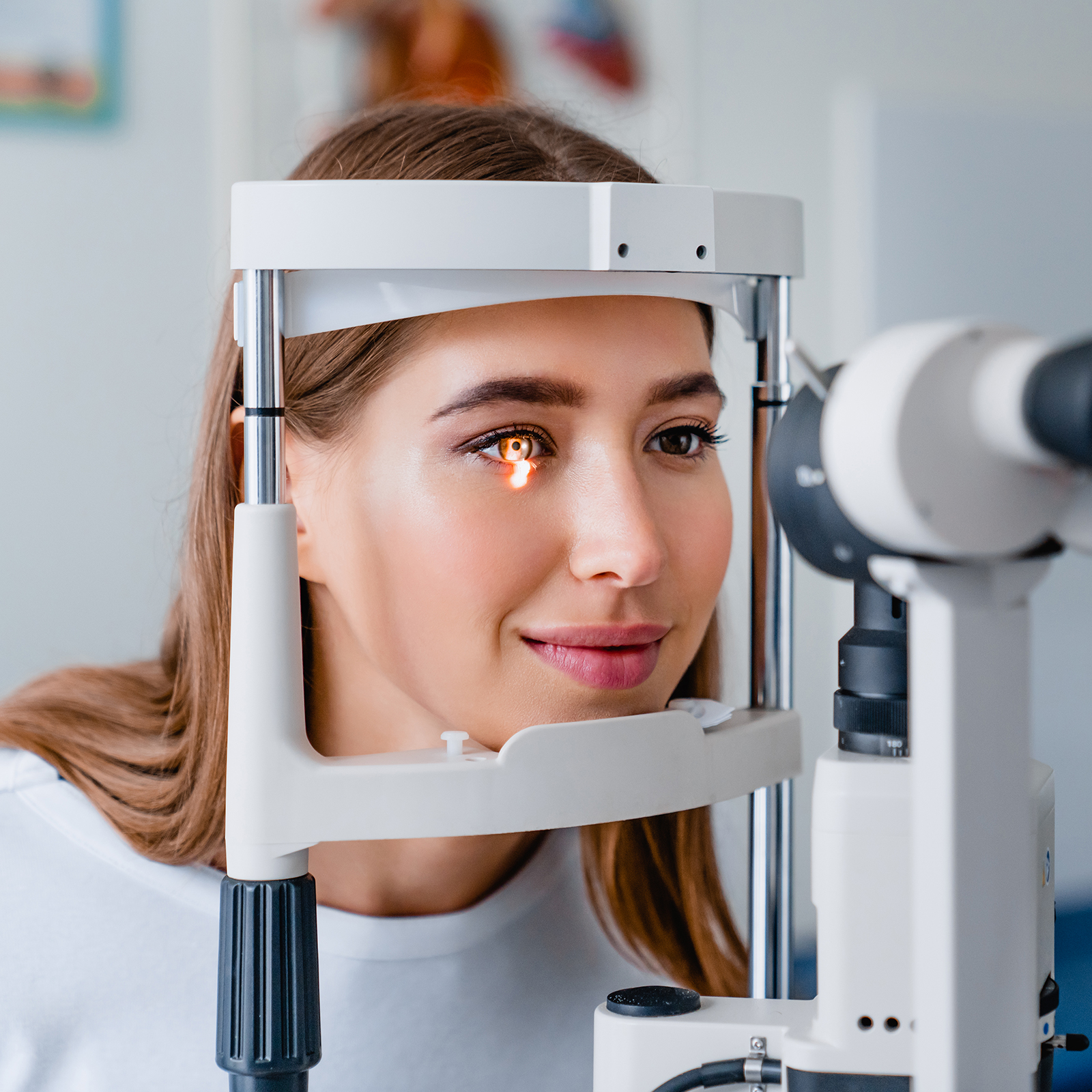 Woman having her eyes examined